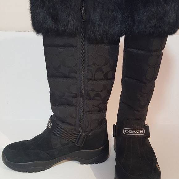 Vintage Coach Quilted Tall Fur Trim Boots Size7